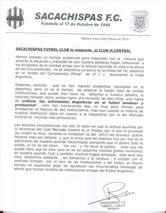 Comunicado del Sacachispas FC Comunicado del Sacachispas FC